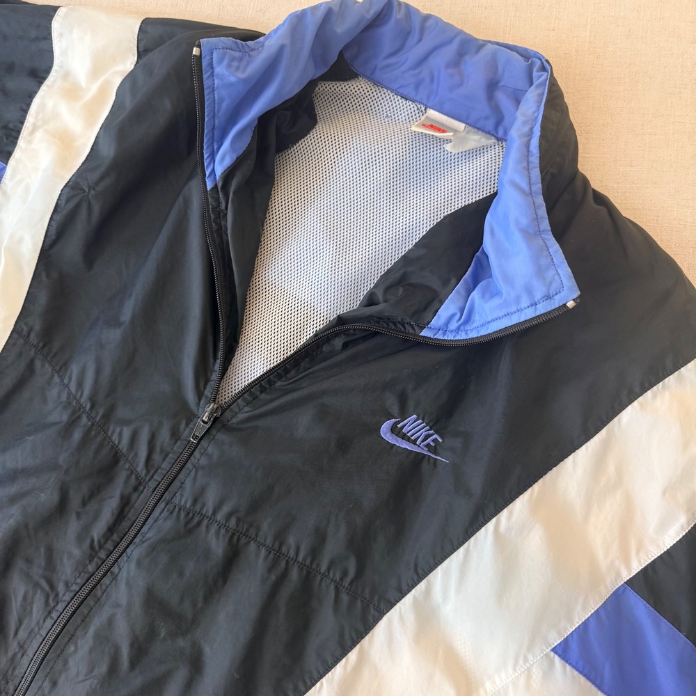 Vintage Nike Windbreaker Jacket Mens Medium Black Blue Colorblock 90s Sportswear - Picture 5 of 9